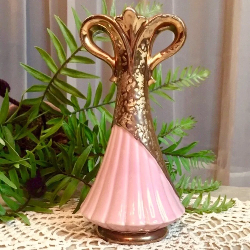 Vintage MCM Savoy Weeping Gold Pink Vase